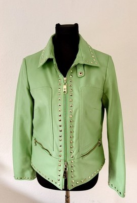 Luxus Lederjacke mit goldenen Nieten echt Leder mint/grün Gr. S von Brian Rennie