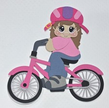 Pink Bike Girl Brown Hair. Scrapbook, Card Making Paper Piecing