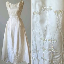 Vtg 60s 70s Beaded Ivory Designer Wedding Gown, A Line, 4/S, GREAT COND.