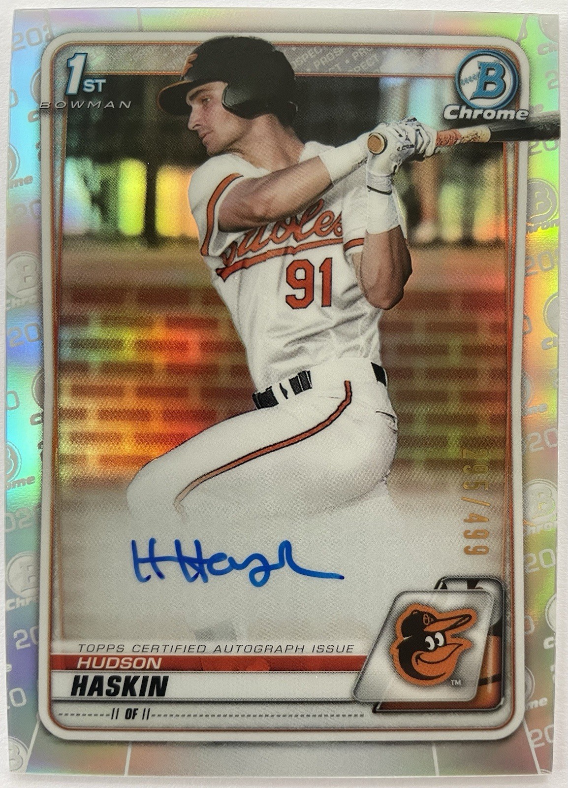 Hudson Haskin 2020 Bowman Draft Chrome Picks Refractor /499 #CDA-HH Auto