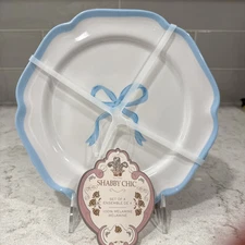 Set 4 Blue Bow 8.5” Salad Dessert Plates Coquette Melamine Shabby Chic New