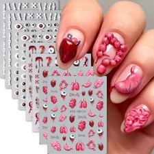 8 Sheets Halloween Nail Stickers for Nail Art 5D Self-Adhesive Nail Decals