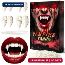 4 Pairs Halloween Vampire Teeth Set, Fake Fangs in 4 Sizes with Adhesive Tweez
