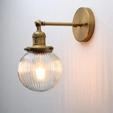 Modern Hardwired Wall Sconce Lamp with Striped Glass, Rustic Wall Vanity Ligh...