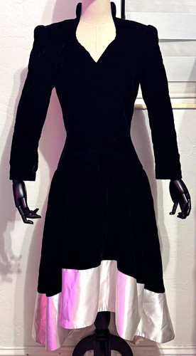 Vintage Morton Myles The Warrens Black Velvet High Low Satin Dress 10 80s