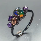 Women jewelry ring Natural Black Opal Ring 925 Sterling Silver Size 6.5 /R473140