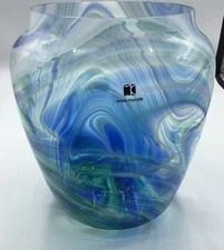 Carlo Moretti Signed Beautiful Swirled Art Glass Vase With Original Sticker