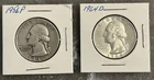 1956 P, 1964 D WASHINGTON QUARTERS, CIRCULATED, UNGRADED