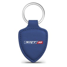 Dodge SRT-8 Logo Blue Shield-Shape Style Genuine Leather Key Chain
