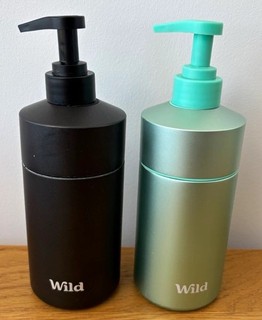 Wild Refillable Shower gel Dispensers x2 Black & Green brushed finish metal
