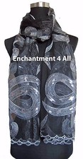 Elegant Oblong Lace Floral Art Scarf Wrap w/ Sequin Black/White
