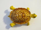 Vintage Brown Yellow Enamel Turtle Brooch with Green Rhinestone Eyes