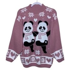 Vintage 80  s 90  s Panda Bear Pink Sweater Size Medium