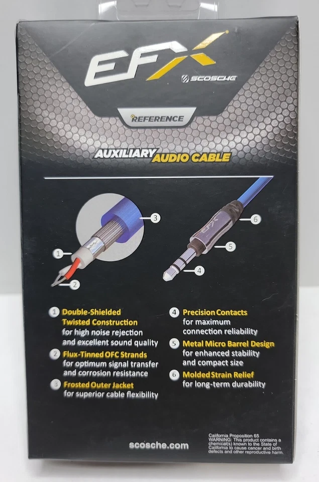 Cabo de áudio auxiliar Scosche R-Series 3,5 mm com pontas retas. EFXAUXR6 - Imagem 3 de 3