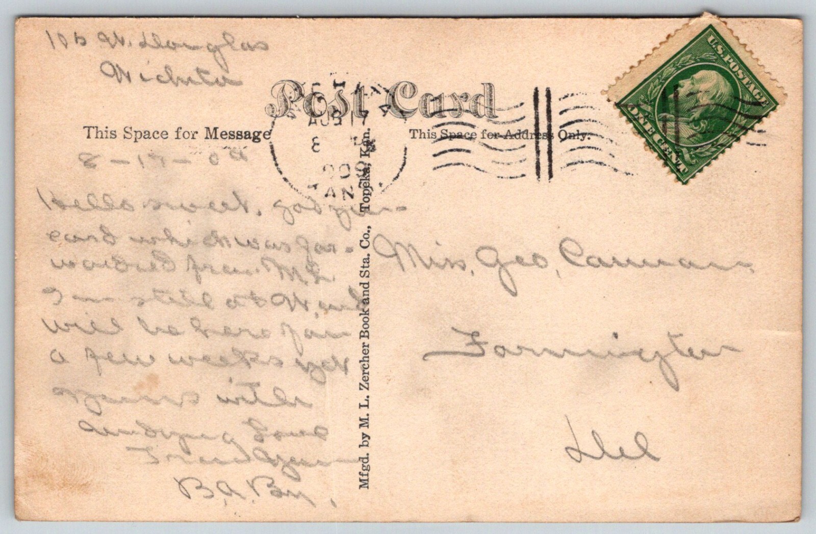 Medicine Lodge Kansas RPPC Postcard M.E. Church to Farmington Delaware