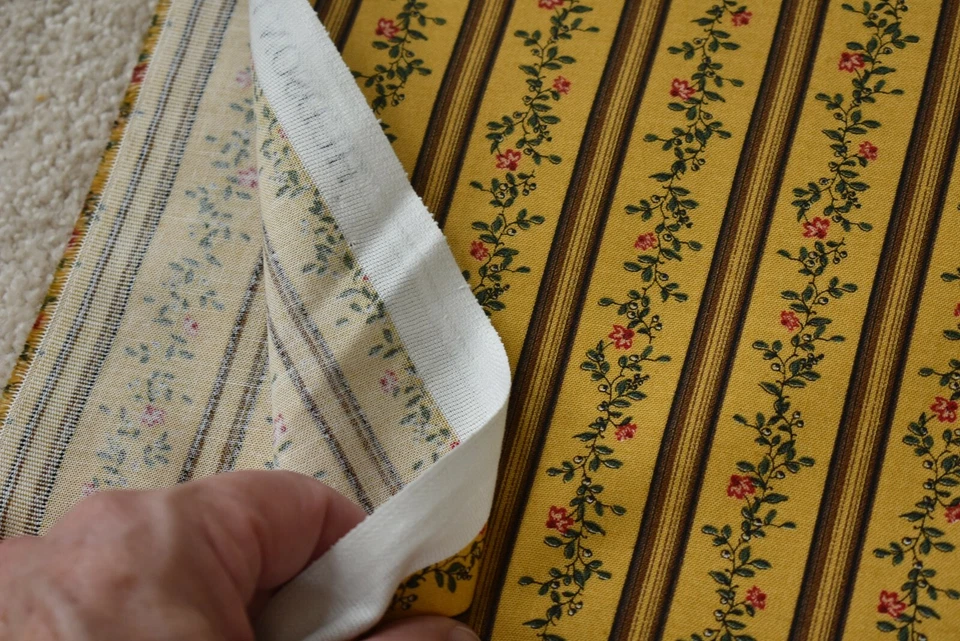 By 1/2 Yd, Green & Red Floral Stripes on Gold & Brown, Connecting Threads, P1155 - Image 4 of 4