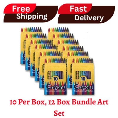 12 Pack Crayons-Wholesale Bright Wax Coloring Crayons in Bulk, 10 Per Box,12 Box