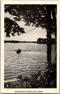 View from Shore, Anderson's Fisher Lake Lodge Vintage Postcard L23