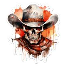 Cowboy Hat Skull, Vinyl Decal Sticker, Indoor Outdoor, 3 Sizes, #11709