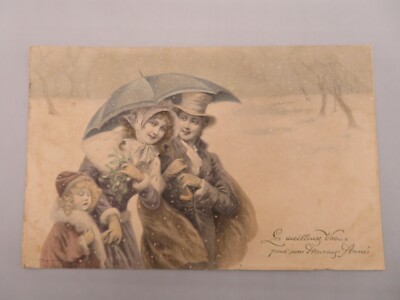 Vintage Postcard M.M. Vienne Nr. 282 Best Wishes Family in Winter Posted 1935