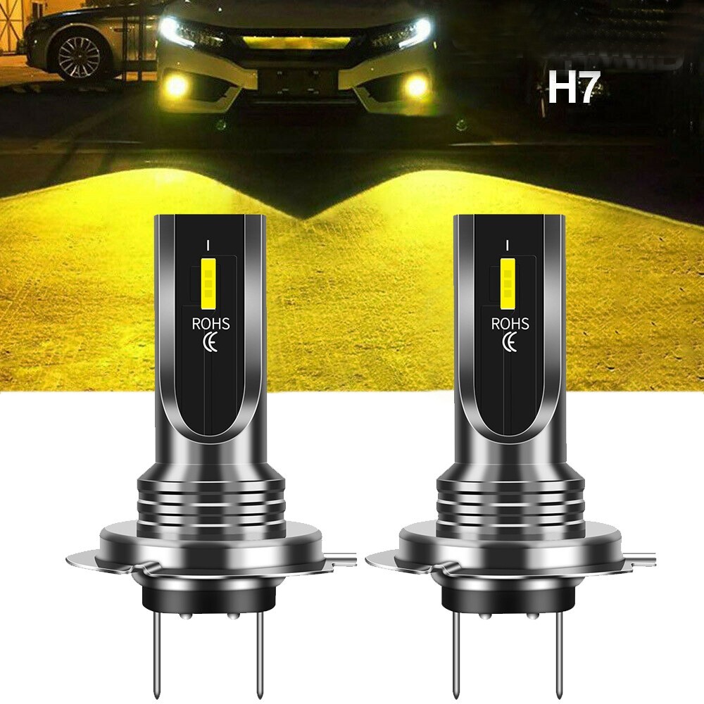2pcs Error H7 LED Headlight Bulb Hi/Low Bulbs Beam 3000K Yellow
