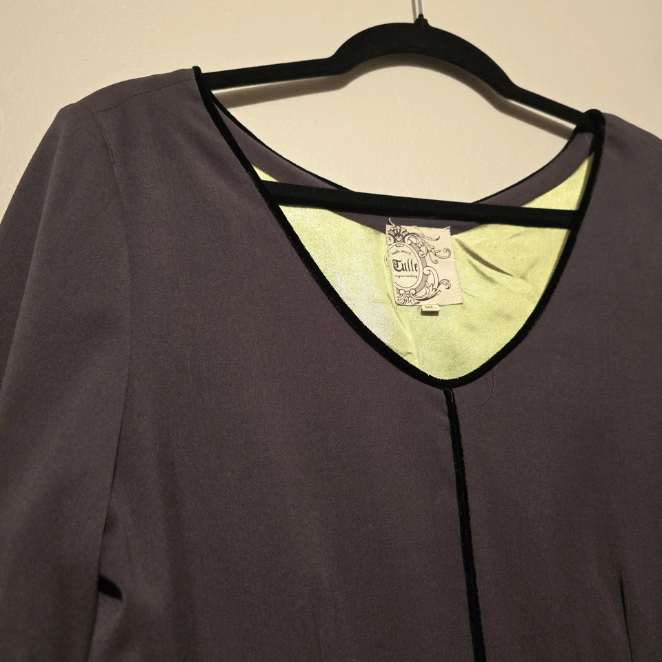 Vestido Acampanado de Tul XLG Mezcla de Lana Gris Oscuro Negro Terciopelo Forrado Steampunk Foto 2 de 4