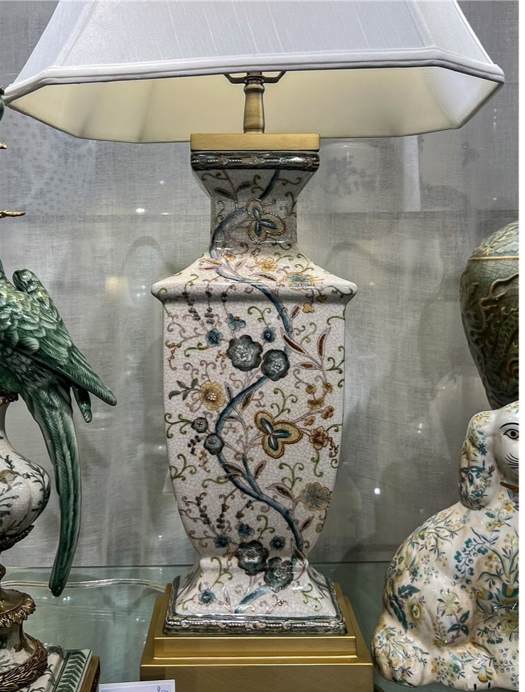 Twine Garden Porcelain Rectangular Table Lamp with Gold Base-33''H