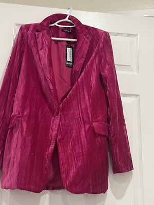 Nasty Gal Hot Pink Premium Crushed Velvet Tailored BLAZER US Sz 6 NWT