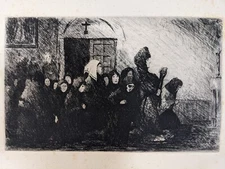 Ricardo Baroja (1871-1953): Reading Doctrine. Etching/Etching, 19th Century.