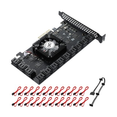 MZHOU PCIe SATA Card 24 Port, 6Gbps SATA 3.0 PCIe Card，Support 24 SATA 4X