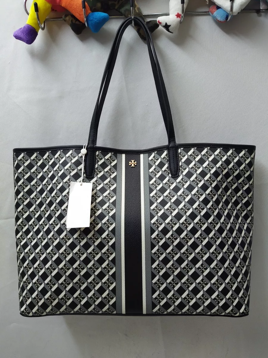  Tory Burch Black Geo Logo Tote Bag : Clothing, Shoes & Jewelry