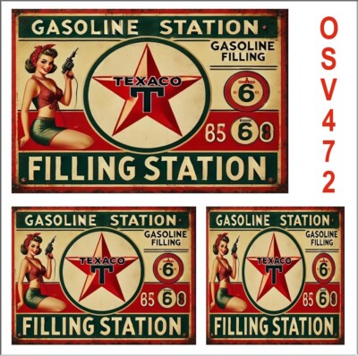 WEATHERED WATERSLIDE TEXACO GAS STATION DIORAMA SIGN DECALS O SCALE OSV472