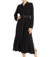 T Tahari Black Midi Shirtdress Jersey Knit NWT Size 10 Grommet Belt Snaps