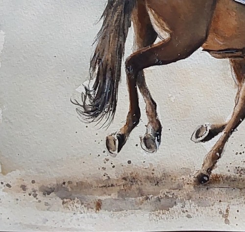 Watercolor Original Painting  11" x 12” Equestrian NOT A PRINT - Picture 3 of 6