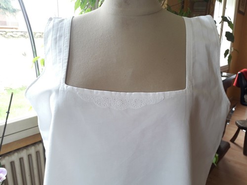 N19 ANCIENNE CHEMISE DE JOUR COTON T.44/46 VINTAGE 40 / 50 OLD COTTON SHIRT XL - Picture 2 of 10