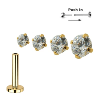 1,2mm Titan Gold Stecksystem Labret Kristall Ohr Helix Lippen Piercing Push in - Bild 1 von 2