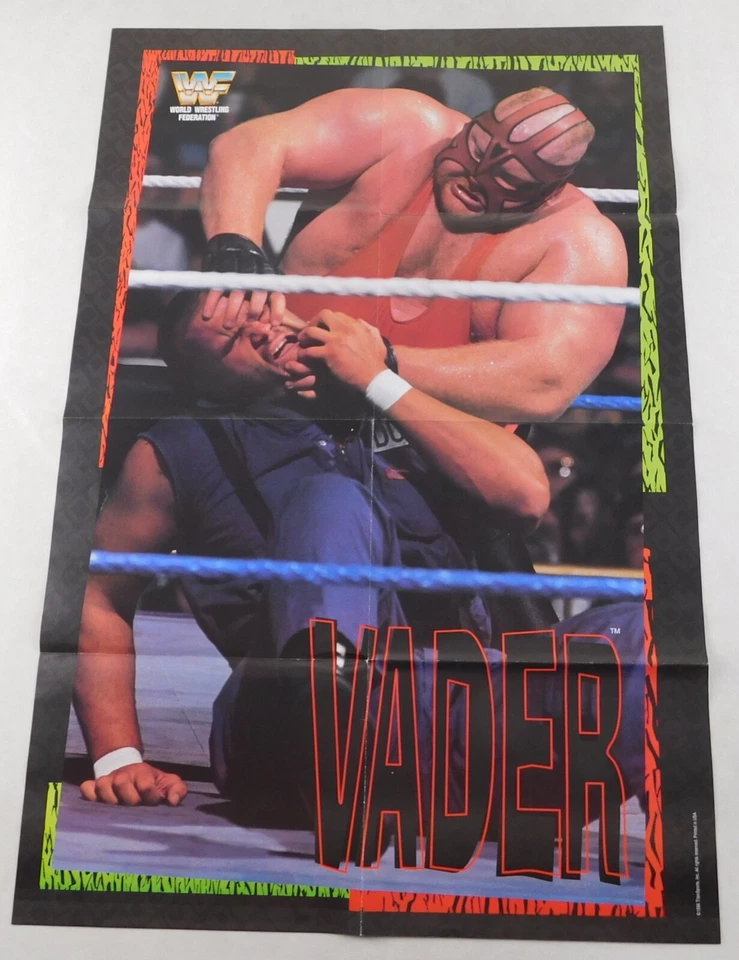 Póster de lucha libre profesional original firmado por Bret Hitman Hart WWF 21x32 luchador Vader Foto 3 de 4