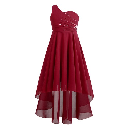UK Kids Girls Dresses Chiffon One Shoulder Party Dress Prom Evening Ball Gown - Picture 8 of 56