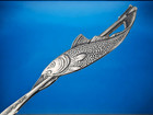 Sterling Silver CHAS M ROBBINS Souvenir Spoon figural FISH & OAR Catalina Island