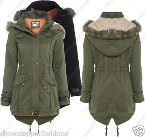 NEW Womens OVERSIZED HOOD PARKA Ladies JACKET COAT FISHTAIL Size 8 10 ...