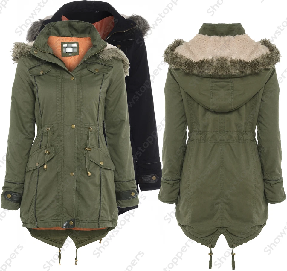 SHOWSTOPPERS NEW Womens OVERSIZED HOOD PARKA Ladies JACKET COAT FISHTAIL Size 8 10 12 14 16