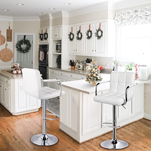 Bar Stools Set Of 2 White Bar Chairs With Arms Swivel Counter Height Stools Adju