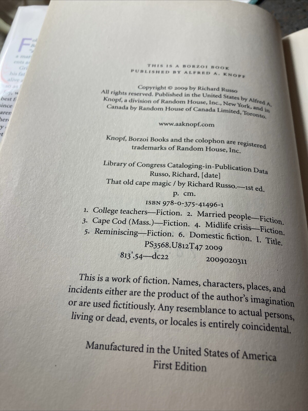 Signed By RICHARD RUSSO Author~ That Old Cape Magic (2009) 1st ED HB CB2