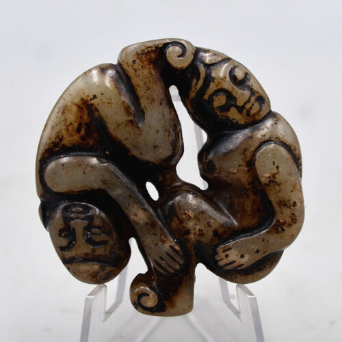 Chinese Collection Old Jade Xiuyu Hollowing Out Personage Pendants 2 Inch - Picture 1 of 8