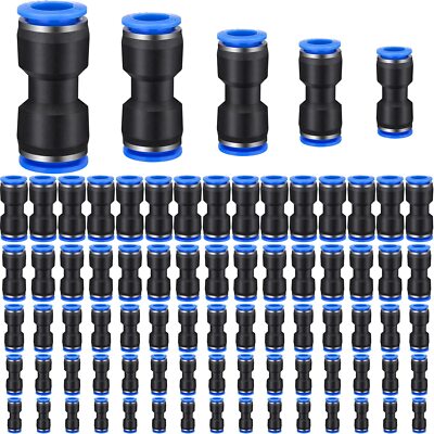 100Pcs Straight Push Fittings Quick Release Pneumatic Connector Kit for Air Hose