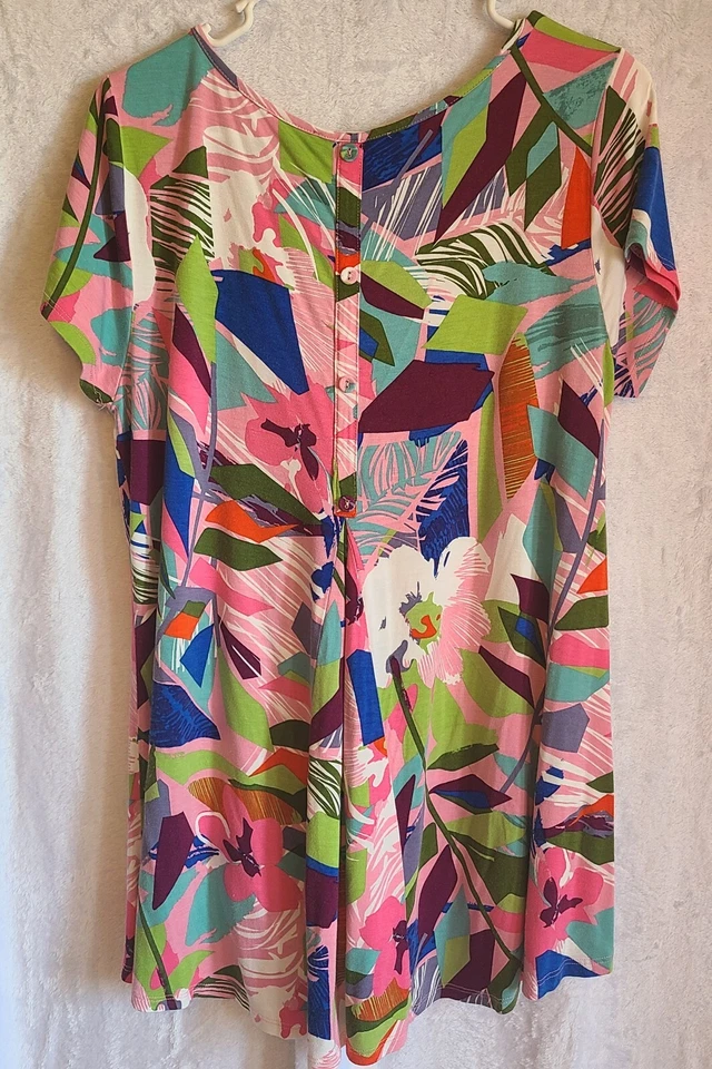 Kate Mallory Tunic Top XL Short Sleeve Stretch Multi-Color Abstract - Image 2 of 4