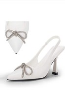 Women's Slingback Kitten Heels Closed Pointed Toe Rhinestone Bow Wedding Party