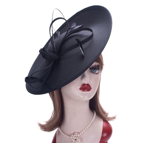 Womens Black Derby Sinamay Fascinator Wedding Church Hat Headpiece T444 - Picture 4 of 9