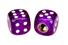 Porkchop Dice Bicycle Tire Schrader Valve Caps Pair - Clear Purple W White