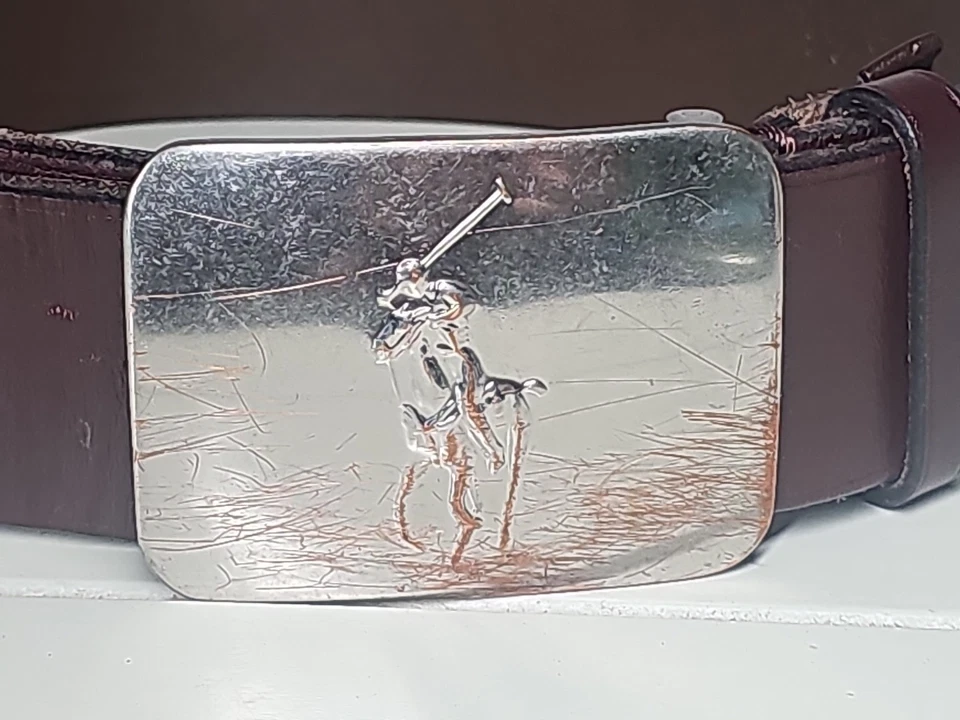 Fivela de cinto rara vintage Ralph Lauren polo prata sobre metal cobre pônei 32/80 - Imagem 2 de 4